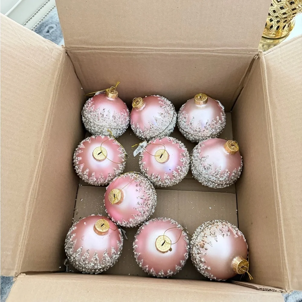 Set of 10 Elegant Pink Holiday Ornaments